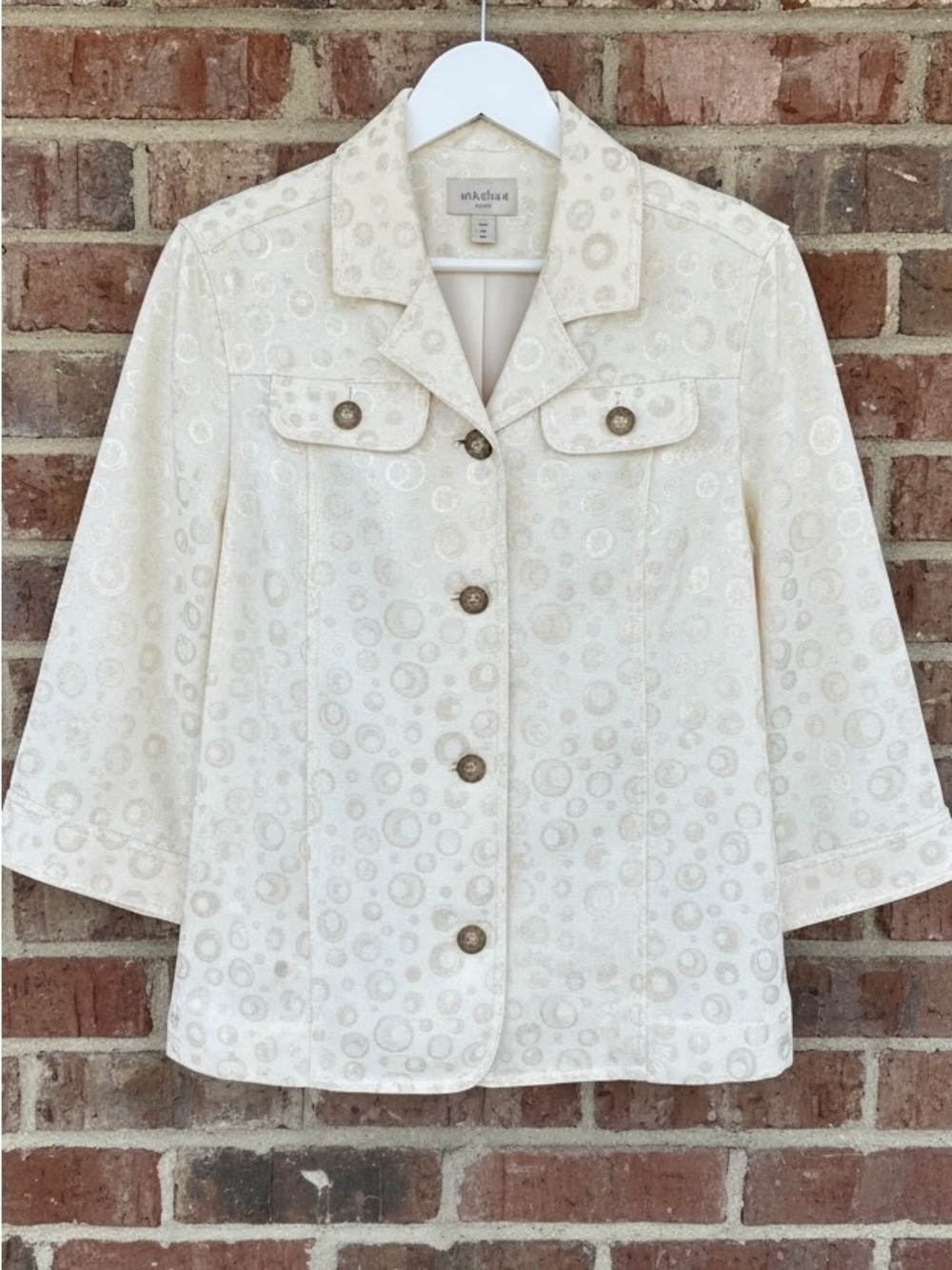 TanJay Off White Jacquard Button Front Jacket Size 12